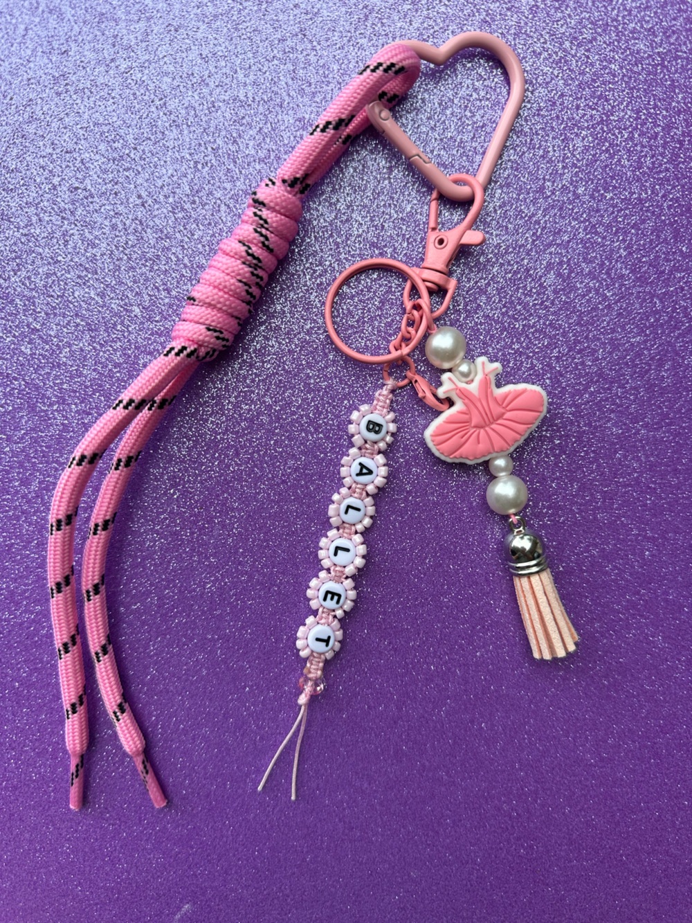 Pink Ballet Bead Keychain with Tassel Handmade